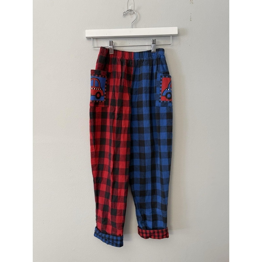 Vintage Zoodles 90's Primary Color Plaid Pants Cars Unisex Kids Size 6/8